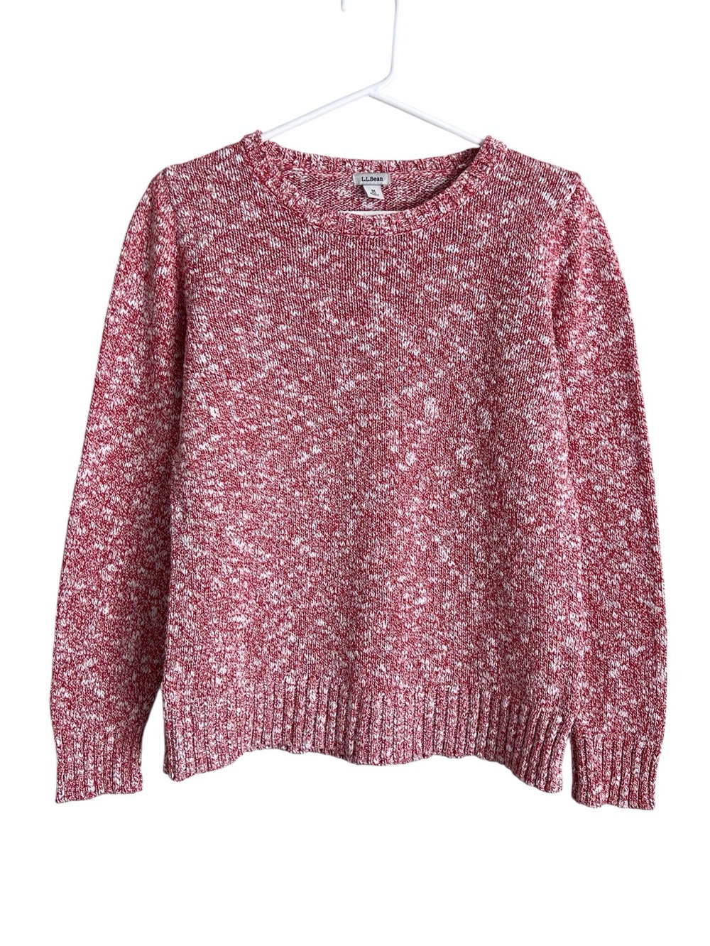 LL Bean Raglan Crew Neck Sweater Red White Cotton Preppy Coastal Women’s Medium